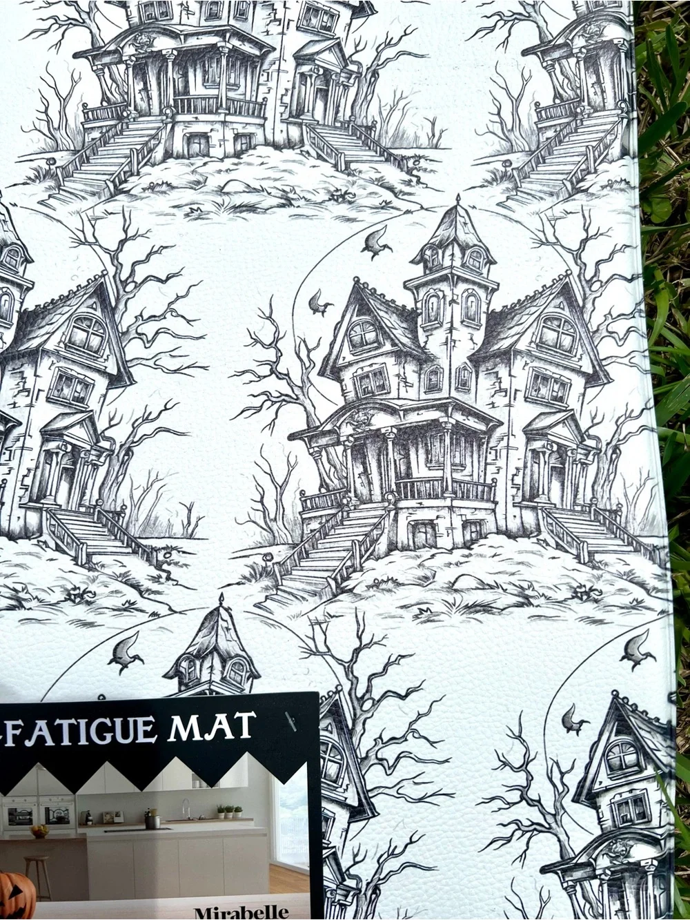 Halloween Haunted House Anti Fatigue Floor Mat Black & White Gothic Mansion